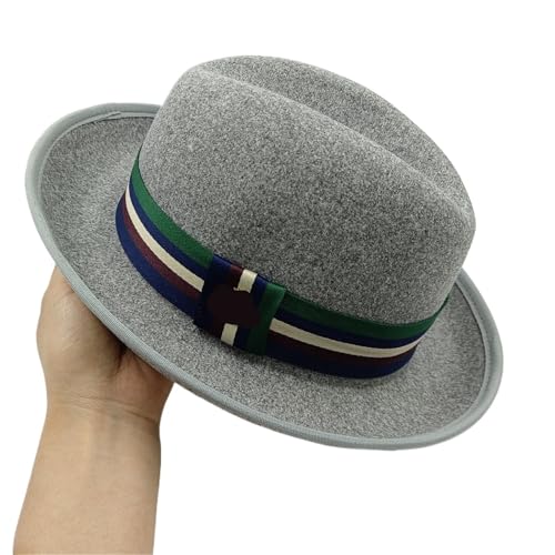 ZNJAMN Zylinder Roll Up Brim Herren Fedora Round Top Cap Zylinder FüR Party(Color2) von ZNJAMN