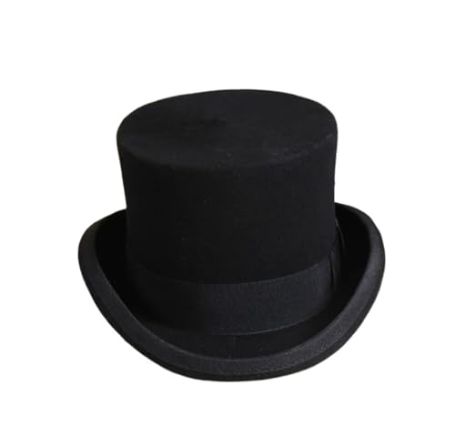 ZNJAMN Zylinder Wolle Flache Mann Zylinder Fedora Hüte Magier Kappe Gentleman Elegante FüR Party(Black) von ZNJAMN