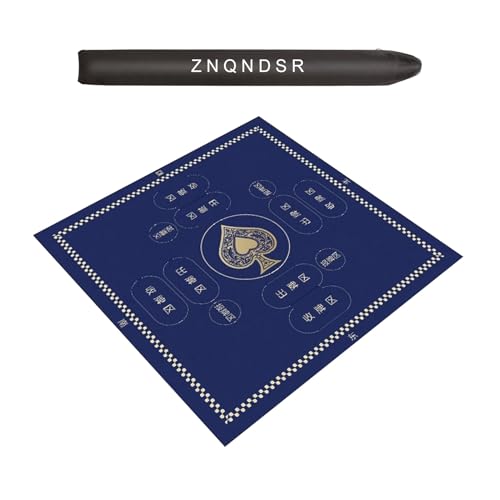 ZNQNDSR Blaue Mahjong-Matte Mit Aufbewahrungstasche, Verdickte Quadratische Tischunterlage Mit Regeln Für Pai Jiu Poker-Kartenspiele(47x47) von ZNQNDSR