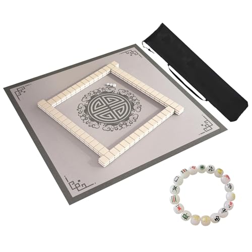 ZNQNDSR Große Mahjong-Matte Mit Aufbewahrungstasche, Chinesische Mahjong-Tischmatte, rutschfeste Gummimatte Für Mahjong-Poker-Kartenspiele(Beige,95cm/37in) von ZNQNDSR