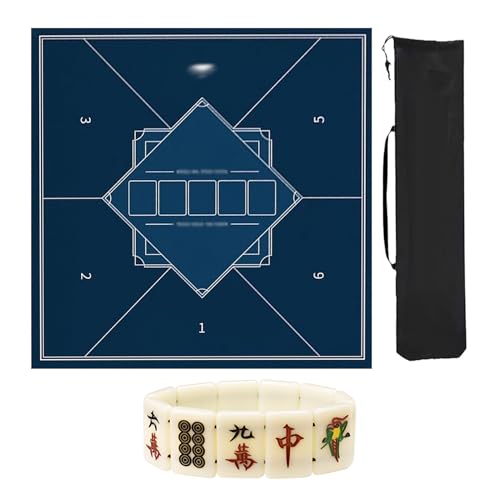 ZNQNDSR Mahjong-Matte Mit Aufbewahrungstasche, Mahjong-Matching-Spiel Mit Regeln, Mahjong-Tischmatte Für Mahjon-Pokerspiel(Blue,95cm/37in) von ZNQNDSR