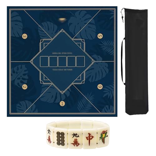 ZNQNDSR Quadratische Mahjong-Tischmatte, Verdickte Mahjong-Spielmatte Mit Aufbewahrungstasche, rutschfeste Matte Für Mahjong Pai Jiu Poker(Blue,100cm/39in) von ZNQNDSR