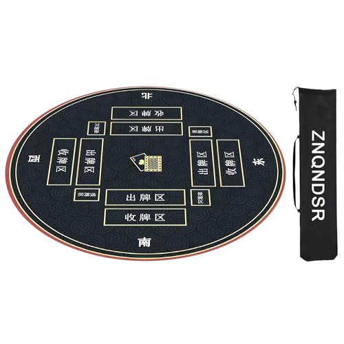 ZNQNDSR Runde Anti-Rutsch-Tischmatte Zur Geräuschreduzierung, Mahjong-Spielmatte Mit Aufbewahrungstasche, Mahjong-Matte Für Mahjon Poker(Black,120cm/47in) von ZNQNDSR