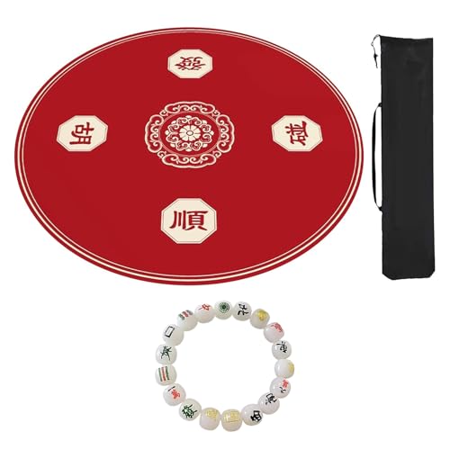 ZNQNDSR Runde Mahjong-Tischmatte, Mahjong-Matte Mit Aufbewahrungstasche, Brettspielmatte Für Mahjong Pai Jiu Poker(Red,80cm/31in) von ZNQNDSR