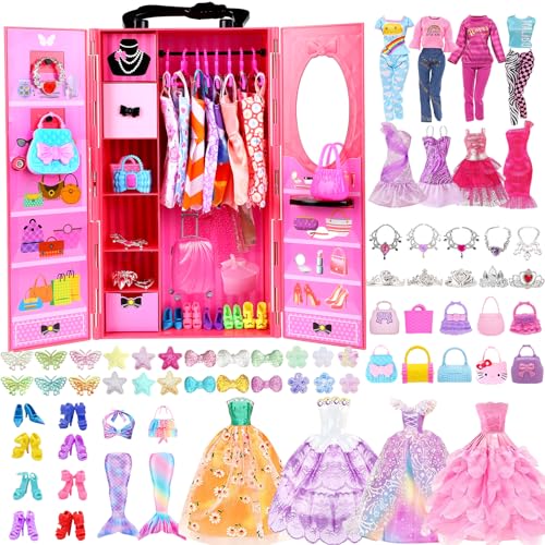 ZNTWEI Puppenkleidung und Zubehör mit Schrank, Kleiderschrank, DIY-Spielset für 29,1 cm große Puppe, einschließlich Hochzeitskleid, Modekleid, Freizeitkleidung, Badeanzug, Schuhe, Kleiderbügel ZNTWEI Puppenkleidung und Zubehör mit Schrank, Kleiderschrank, DIY-Spielset für 29,1 cm große Puppe, einschließlich Hochzeitskleid, Modekleid, Freizeitkleidung, Badeanzug, Schuhe, Kleiderbügel von ZNTWEI