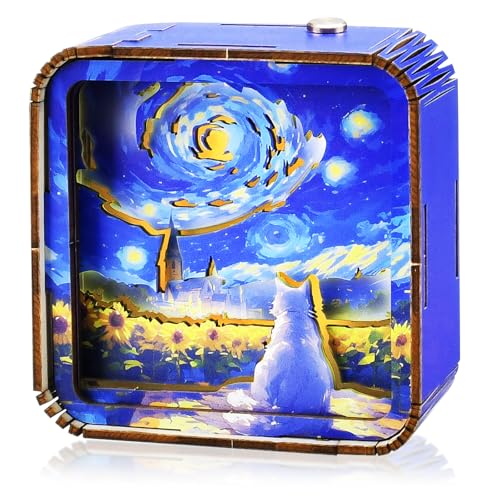 ZOBMIO 3D Puzzle Nachtlicht mit Sternenhimmel-Katze Design - Holz DIY Bastelset für Erwachsene & Kinder, Dimmbare LED Tischlampe, Geschenkidee für Weihnachten/Geburtstag/Wohnkultur von ZOBMIO