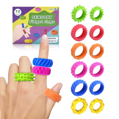 ZOBMIO Fidget Ring für Kinder und Erwachsen, 12er-Pack sensorisches Spielzeug für Autisten, tragbarer sensorischer Ring, Spielzeug für ADHS, beruhigend bei Stress und Angstzuständen von ZOBMIO