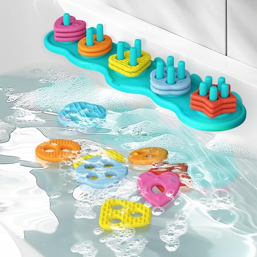 ZOBUU Schimmelfreies Silikon-Baby-Badespielzeug, sensorisches Formsortier- und Stapel-Set enthält 20 schwimmende Teile, frühes Lernen Badewannenspielzeug für Kleinkinder ZOBUU Schimmelfreies Silikon-Baby-Badespielzeug, sensorisches Formsortier- und Stapel-Set enthält 20 schwimmende Teile, frühes Lernen Badewannenspielzeug für Kleinkinder von ZOBUU