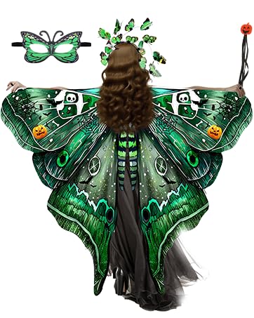 ZOCONE Grüne Schmetterlingsflügel für Erwachsene, 2025 Halloween-Kostüme für Damen und Erwachsene, Halloween-Feenflügel für Erwachsene, Halloween-Schmetterlingsumhang-Set, 4-teilig von ZOCONE