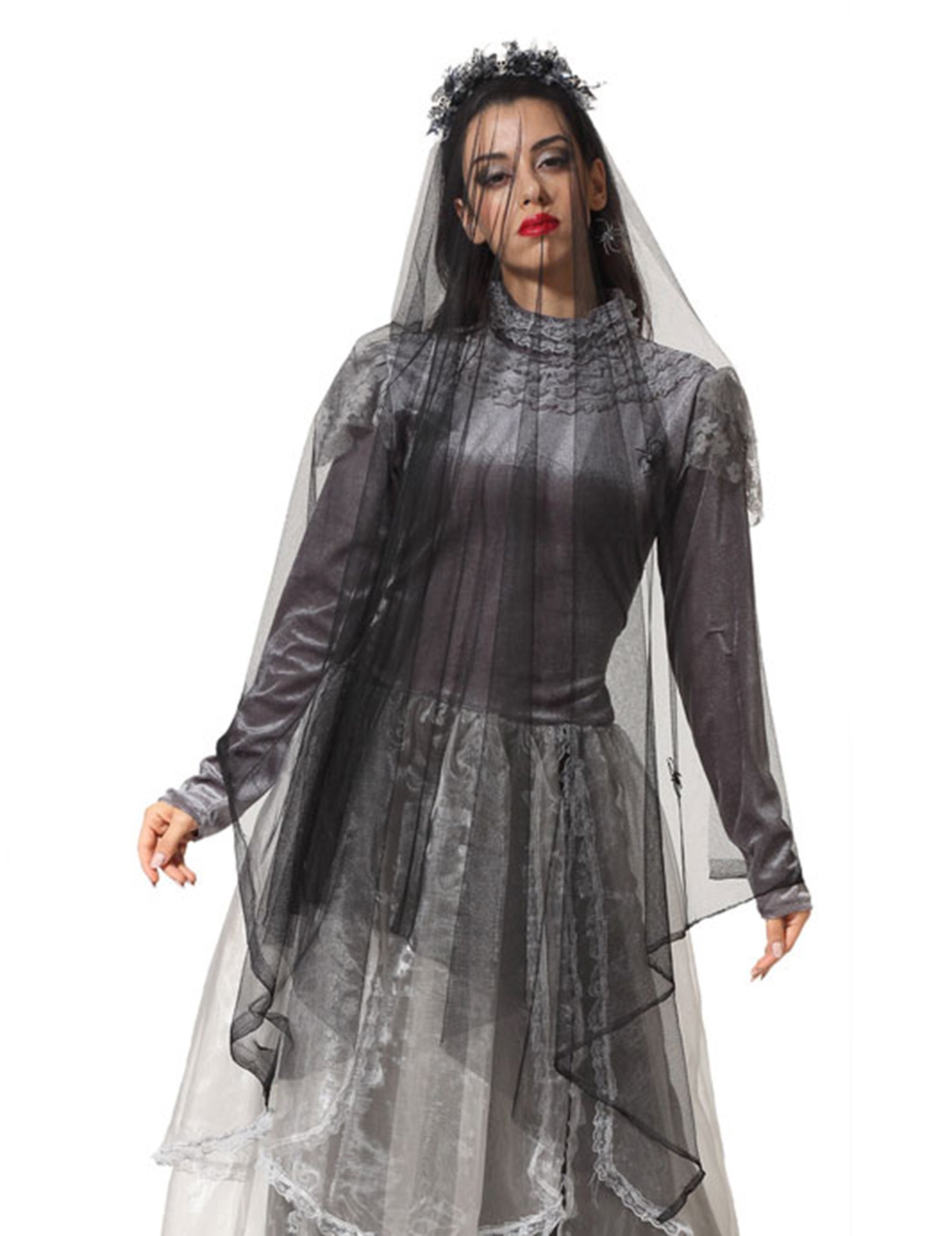 Geisterbraut-Schleier für Damen mit Totenköpfen Halloween-Accessoire grau Geisterbraut-Schleier für Damen mit Totenköpfen Halloween-Accessoire grau von ATOSA