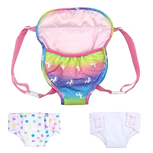 ZOEON Tragegurt und Windeln für Baby Puppen, Zubehör für 18" Puppen 40-45 cm (Einhorn) von ZOEON