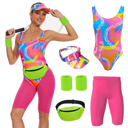 ZOKJFDK 80er Jahre Workout Kostüm für Frauen Halloween Cosplay Paare Outfits Bademode Anzug 80er 90er Jahre Workout Kostüm Outfit 5-teiliges Set, Pink, S ZOKJFDK 80er Jahre Workout Kostüm für Frauen Halloween Cosplay Paare Outfits Bademode Anzug 80er 90er Jahre Workout Kostüm Outfit 5-teiliges Set, Pink, S von ZOKJFDK