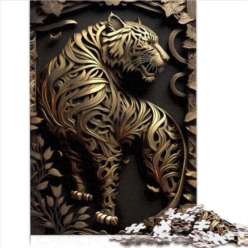 1000 Teile Puzzle für Erwachsene Tiger Lord Golden Art Deco Puzzle für Erwachsene Holzpuzzle schwierig und herausfordernd (Größe 75x50cm) von ZOMTOON