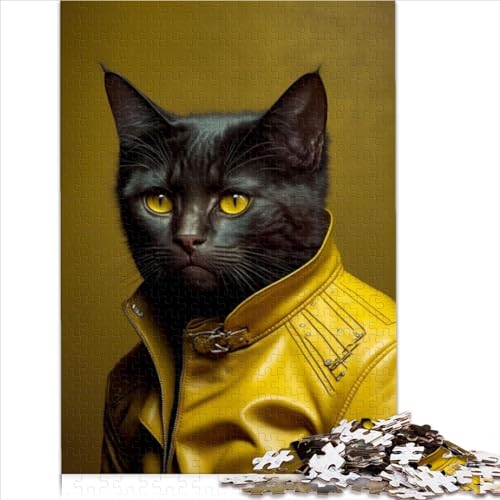 1000-teiliges Puzzle, Schwarze Katze in Gelb, Puzzle für Erwachsene, Holzpuzzle, tolles Geschenk für Erwachsene (Größe 75x50cm) von ZOMTOON