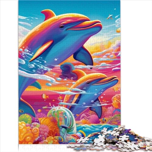 300-Teiliges Puzzle Für Erwachsene, Psychedelischer Delfin, Puzzle, Holzspiel, Familienunterhaltungsspielzeug (Größe 40X28CM) von ZOMTOON