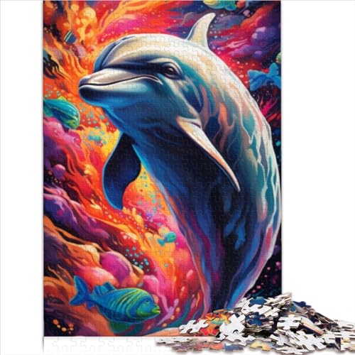 300-teiliges Puzzle für Erwachsene, farbige Delfine, Puzzle, Holzspiel, Familienunterhaltungsspielzeug (Größe 40x28cm) von ZOMTOON