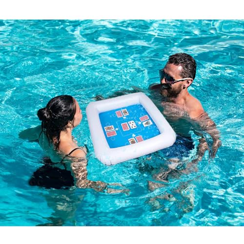 Zone Tech Aufblasbarer Spieltisch mit Wasserdichten Spielkarten, Schwimmender Tisch für Pool für Erwachsene, Familie, Party, Strand Spielstation Set Blau/Weiß von ZONETECH