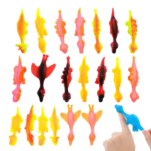 Slingshot Dinosaur Finger Toys 20 Stück Lustige Anti-Stress Dinosaurier Spielzeug Mini Dino Gummi Catapult Schleuders Fidget Toys, Gag Geschenke Für Kinder, Teenager, Jungen (zufällige Farbe) von ZONEWD