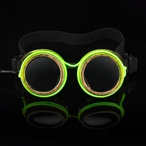 ZONGHUN LED-Steampunk-Brille, Steampunk-Brille, leuchtet im Dunkeln, Vintage-Brille, Halloween-Kostüm-Zubehör (Bronze) von ZONGHUN