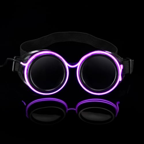 ZONGHUN LED-Steampunk-Brille, Steampunk-Brille, leuchtet im Dunkeln, Vintage-Brille, Halloween-Kostüm-Zubehör (schwarz) von ZONGHUN