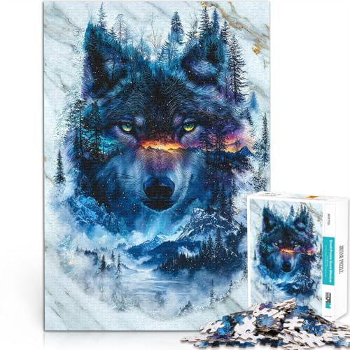 1000-Teile-Puzzle für Erwachsene Auroras Wolf Aus Holz für 14+ Puzzlespiel Angeboten als Geschenk für die ganze Familie。Größe：50x75cm/19.6x29.5Zoll von ZONGJX