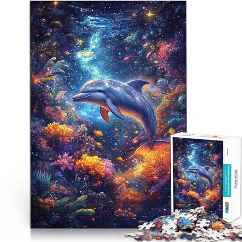 1000-Teile-Puzzle für Erwachsene Delfin im Weltraum Aus Karton für 14+ Spielzeug-Wanddekoration Geburtstags- und einzigartige Geschenke。Größe：26x38cm/10.2x14.9Zoll von ZONGJX