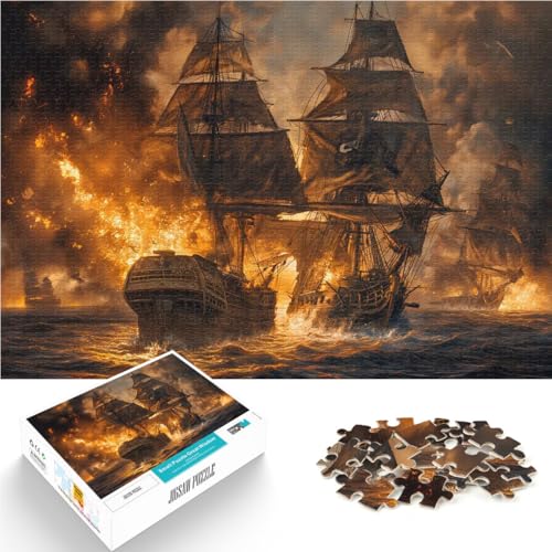 1000-Teile-Puzzle für Erwachsene Piratenschiff im Kampf Aus Holz ab 14 Jahren Interessante Stressreduzierung Geschenke für Freunde und Familie。Größe：50x75cm/19.6x29.5Zoll von ZONGJX
