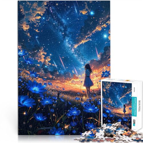 1000-Teile-Puzzle für Teenager Blaue Blume und Sternenlicht Aus Holz für 14+ Spielzeug-Intellektuelles Spiel Angebot als Geschenk für die ganze Familie。Größe：50x75cm/19.6x29.5Zoll von ZONGJX