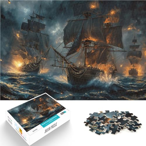 1000-Teile-Puzzle für Teenager Piratenschiff im Kampf Aus Karton für 14+ Für Familienspaß und Spieleabende Künstlersammlung, Bildende Kunst。Größe：38x52cm/14.9x20.4Zoll von ZONGJX