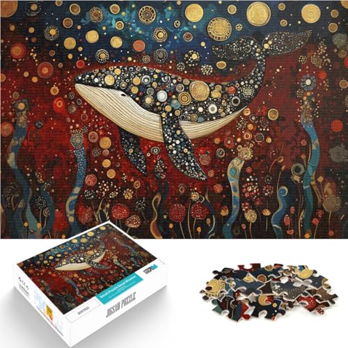 1000-Teile-Puzzles für Erwachsene Blauwal in einem goldenen Sternenmeer Aus Karton Geeignet für Personen ab 14 Jahren Lernspiele für Erwachsene und Jugendliche Kunstwerk Geschenk。Größe：38x52cm von ZONGJX