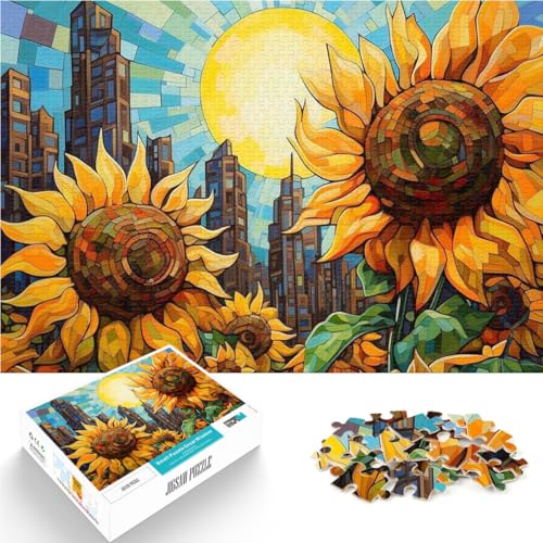 1000-teilige Puzzles für Erwachsene Sonnenblumen vor der Stadt Aus Karton für und ab 14 Jahren lustige Spiele für die ganze Familie tolles Größe：38x52cm/14.9x20.4Zoll von ZONGJX