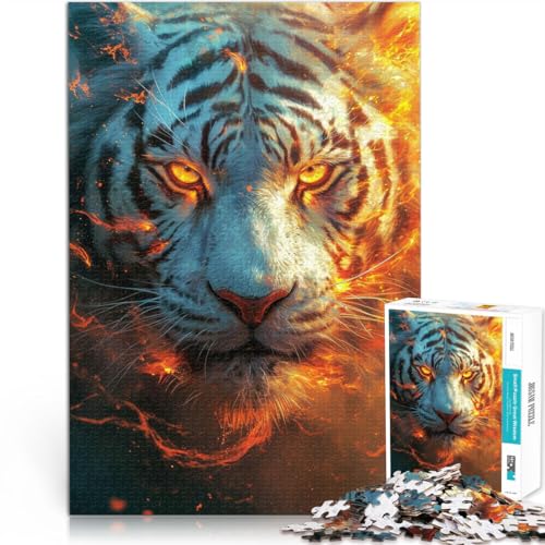 1000-teiliges Puzzle für Erwachsene Brennender weißer Tiger Aus Holz ab 14 Jahren DIY-Lernspiele ganze Familie eignet。Größe：50x75cm/19.6x29.5Zoll von ZONGJX