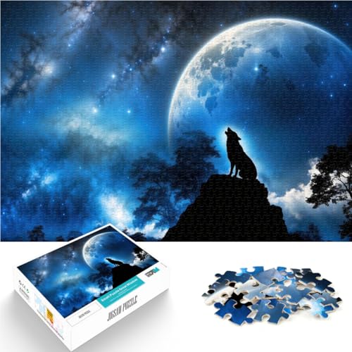 1000-teiliges Puzzle für Erwachsene Wolf heult bei Vollmond Aus Karton ab 14 Jahren Denksportaufgabe-Spiel Spiele Spielzeug Geschenk。Größe：38x52cm/14.9x20.4Zoll von ZONGJX
