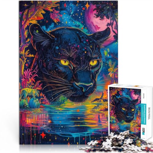 1000-teiliges Puzzle für Erwachsene und Jugendliche Farbmalerei schwarzer Panther Aus Karton Geeignet für Personen ab 14 Jahren Lernspiele, Heimdekorationsspiel. Spiele Spielzeug Geschenk。 von ZONGJX
