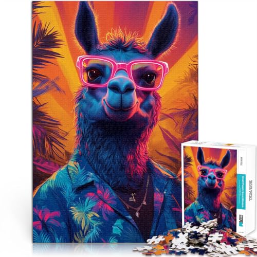 Puzzle 1000 Teile für Erwachsene Alpaka-Lama-Kunst Aus Holz Geeignet für Kinder ab 14 Jahren Home Dekoration Spiel Spielzeug Weihnachtsspiel Geschenke für Frauen。Größe：50x75cm/19.6x29.5Zoll von ZONGJX