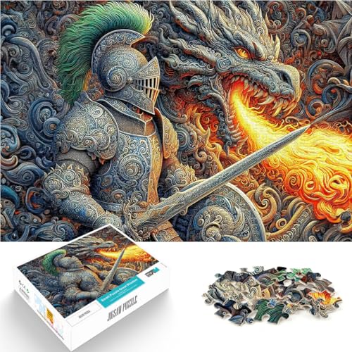 Puzzle 1000 Teile für Erwachsene Der Ritter und der Drache Aus Holz ab 14 Jahren DIY-Lernspiele ganze Familie eignet。Größe：50x75cm/19.6x29.5Zoll von ZONGJX