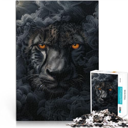 Puzzle 1000 Teile für Erwachsene Gepard im schwarzen Rauch Aus Holz Geeignet für Kinder ab 14 Jahren Spiel Wanddekoration Einzigartige Geschenke zum Geburtstag und zu Weihnachten。Größe：50x75cm von ZONGJX