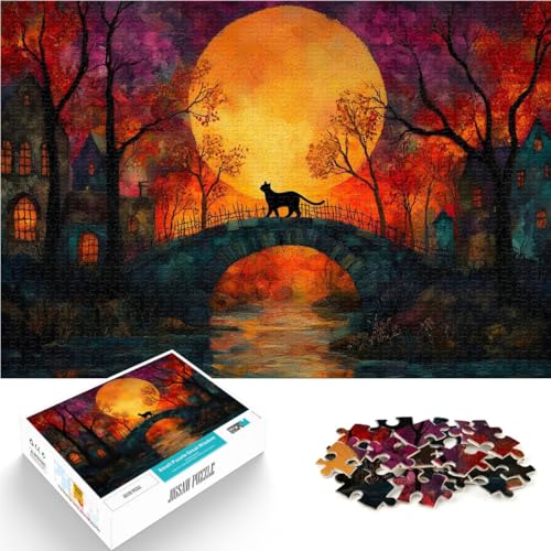Puzzle 1000 Teile für Erwachsene Hexerei Schwarze Katze Aus Holz Geeignet für Personen ab 14 Jahren Lernspielzeug Weihnachtsspiel Geschenke。Größe：50x75cm/19.6x29.5Zoll von ZONGJX