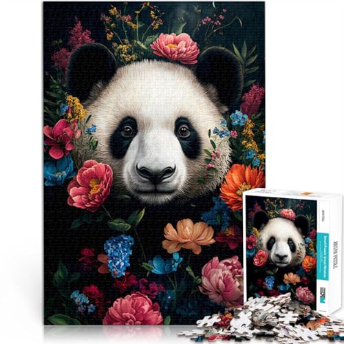 Puzzle 1000 Teile für Erwachsene Panda-Blumen-Kunstwerk Aus Karton ab 14 Jahren Herausforderndes Spiel Tolles Geschenk zum Spielen。Größe：26x38cm/10.2x14.9Zoll von ZONGJX