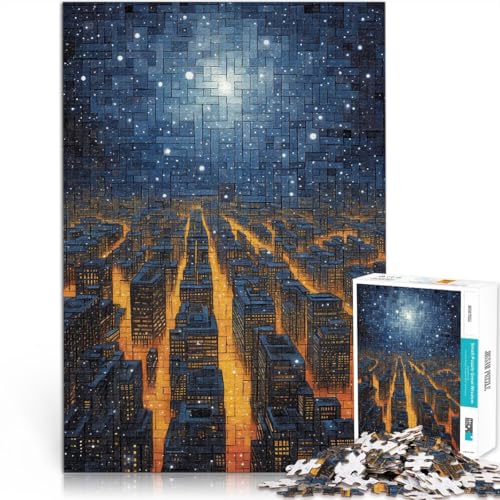 Puzzle 1000 Teile für Erwachsene Stadtbild unter Sternenhimmel Aus Holz für Kinder ab 14 Jahren Stressabbau-Spielzeug Geburtstagsgeschenk。Größe：50x75cm/19.6x29.5Zoll von ZONGJX