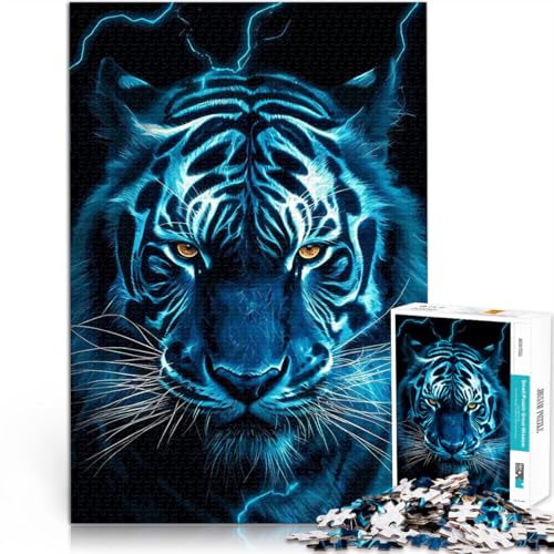 Puzzle für Erwachsene 1000 Teile Blauer Tiger Aus Karton für Kinder ab 14 Jahren Intellektuelles Spielzeugspiel Lernspiel zum Geburtstag und Weihnachten。Größe：26x38cm/10.2x14.9Zoll von ZONGJX