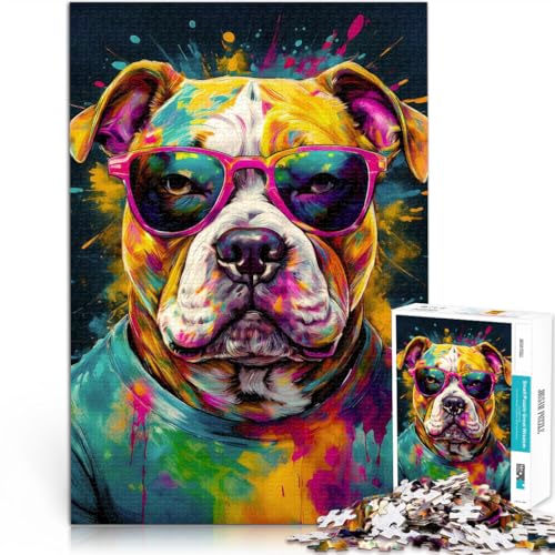 Puzzle für Erwachsene 1000 Teile Coole Bulldogge mit Sonnenbrille Aus Karton ab 14 Jahren DIY-Lernspiele ganze Familie eignet。Größe：38x52cm/14.9x20.4Zoll von ZONGJX