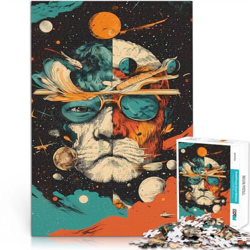 Puzzle für Erwachsene 1000 Teile Kosmischer Löwe Abstrakter Raum Aus Holz Geeignet für Kinder ab 14 Jahren Pädagogisches Spielzeug zum Lernen Geschenke für Freunde und Familie。Größe：50x75cm von ZONGJX