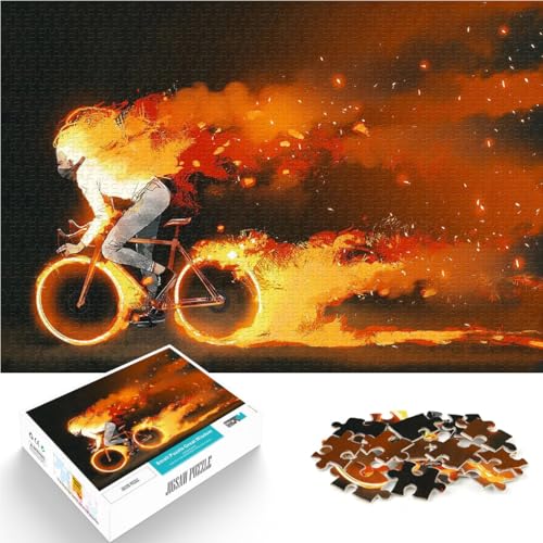 Puzzle für Erwachsene 1000 Teile Mann auf einem Feuerwehrfahrrad Aus Holz ab 14 Jahren Pädagogisches Lernspielzeug Familienspiele Geburtstagsgeschenk。Größe：50x75cm/19.6x29.5Zoll von ZONGJX