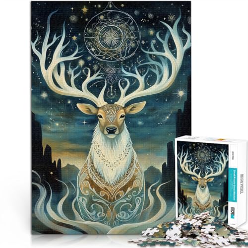 Puzzle für Erwachsene 1000 Teile Uralter Farbiger Elch Aus Holz Geeignet für Personen ab 14 Jahren Entspannungsspiele Einzigartige Geburtstags Größe：50x75cm/19.6x29.5Zoll von ZONGJX