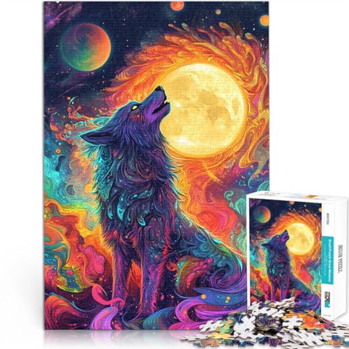 Puzzle für Erwachsene 1000 Teile Wolf heult den kosmischen Mond an Aus Karton für und ab 14 Jahren Startseite Lernspiele DIY Spielzeug Tolle Geschenke und Spielzeuge。Größe：26x38cm/10.2x14.9Zoll von ZONGJX