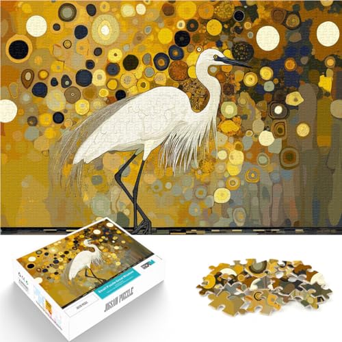 für Erwachsene 1000-Teile-Puzzle Reiher in einem goldenen Kranz Aus Karton Geeignet für Kinder ab 14 Jahren Puzzle für Lernspiel zum Geburtstag und Weihnachten。Größe：26x38cm/10.2x14.9Zoll von ZONGJX