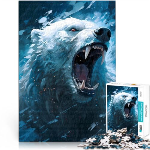 für Erwachsene 1000-Teile-Puzzle Wütender Eisbär Aus Holz Geeignet für Kinder ab 14 Jahren Denksportaufgabe-Spiel Spiele Spielzeug Geschenk。Größe：50x75cm/19.6x29.5Zoll von ZONGJX