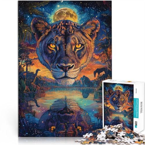 für Erwachsene 1000-teiliges Puzzle Farbgemälde Löwe Aus Holz ab 14 Jahren Herausforderndes Spielzeug Es eignet ganze Familie。Größe：50x75cm/19.6x29.5Zoll von ZONGJX