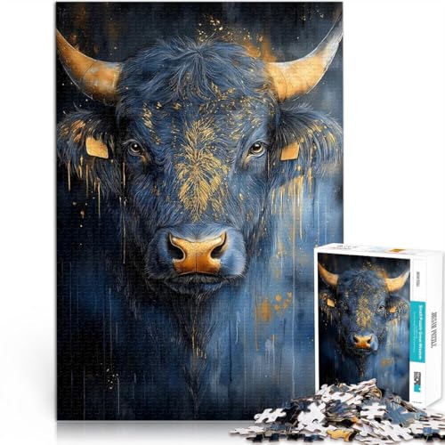 für Erwachsene Puzzles 1000 Teile Puzzles Goldenes Bullenporträt Tier Aus Karton für und ab 14 Jahren Lernspiele Wichtelgeschenke。Größe：38x52cm/14.9x20.4Zoll von ZONGJX